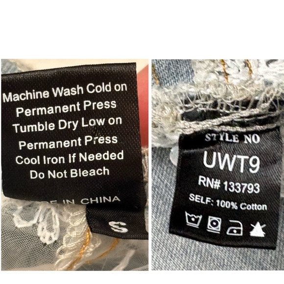 POL Light Wash Lace Ruffle Trim Oversized Denim Shacket Size Small - Picture 10 of 12